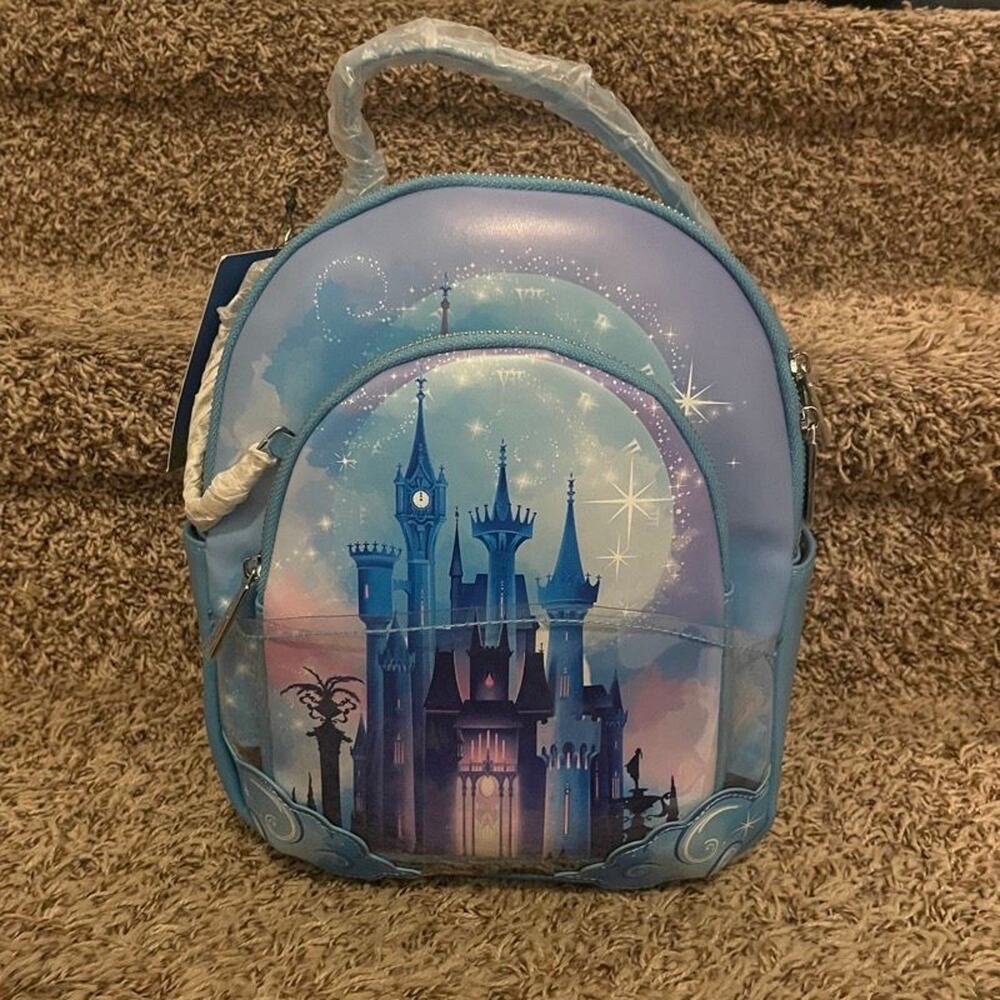Disney Parks Cinderella Castle Mini Backpack Blue Loungefly Style NWT